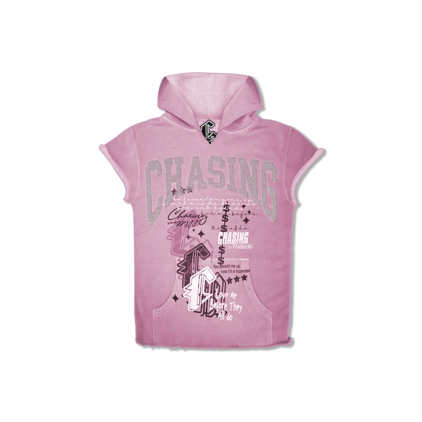 RHINESTONE SHORT SLEEVE HOODIE