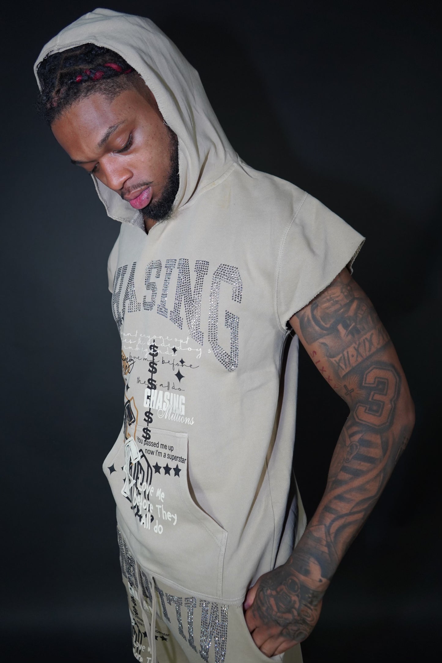 RHINESTONE SHORT SLEEVE HOODIE