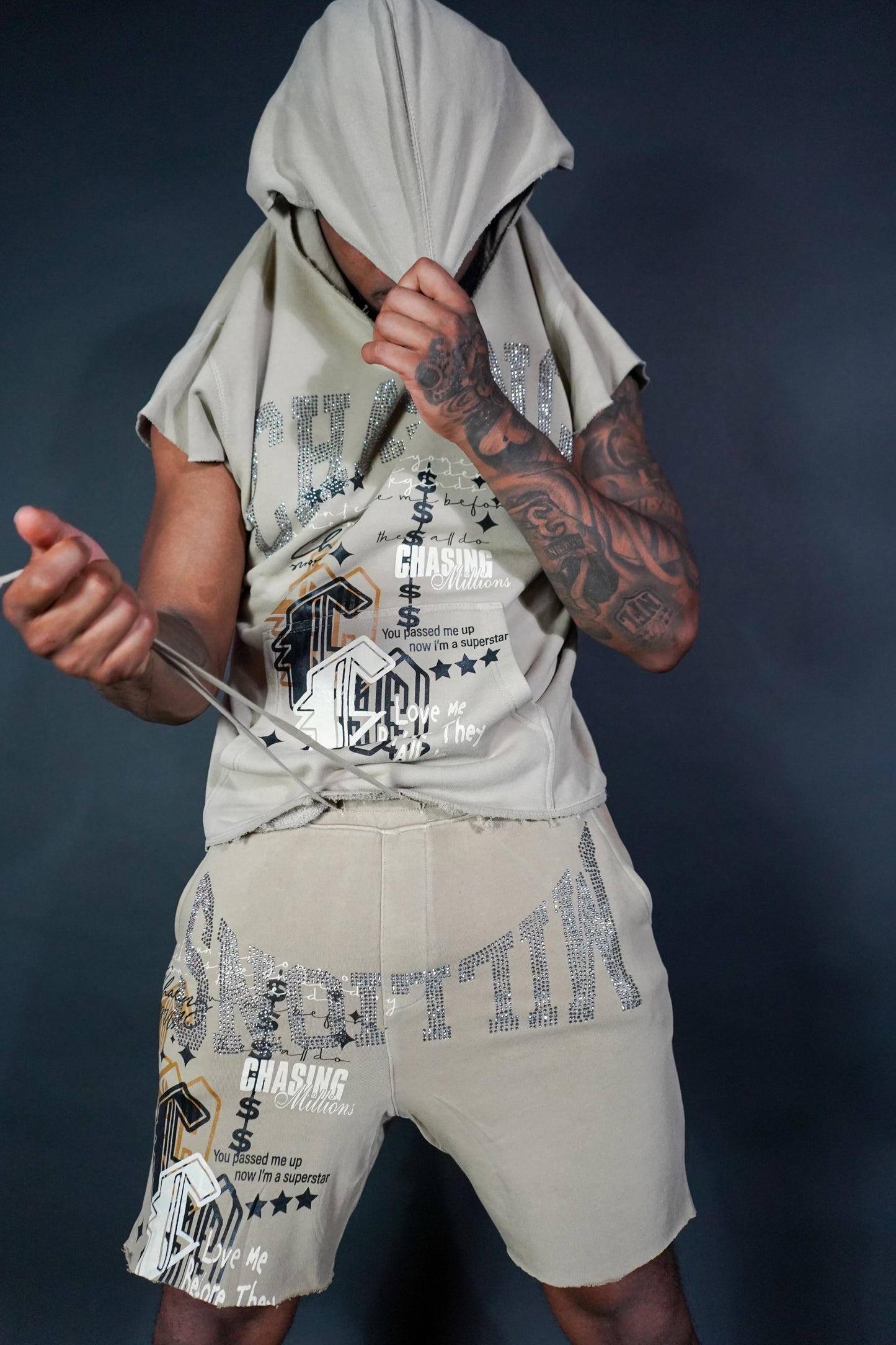 RHINESTONE SHORT SLEEVE HOODIE