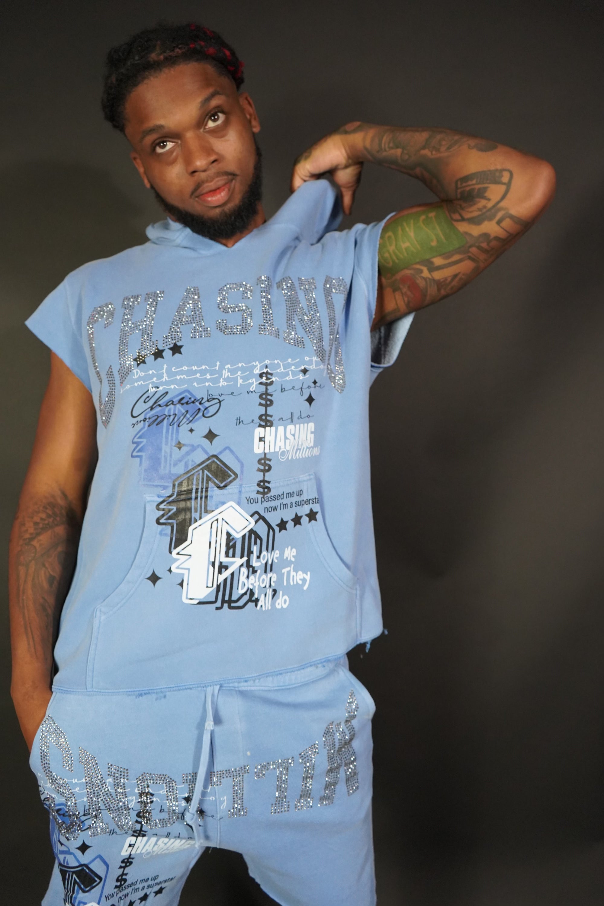 RHINESTONE SHORT SLEEVE HOODIE