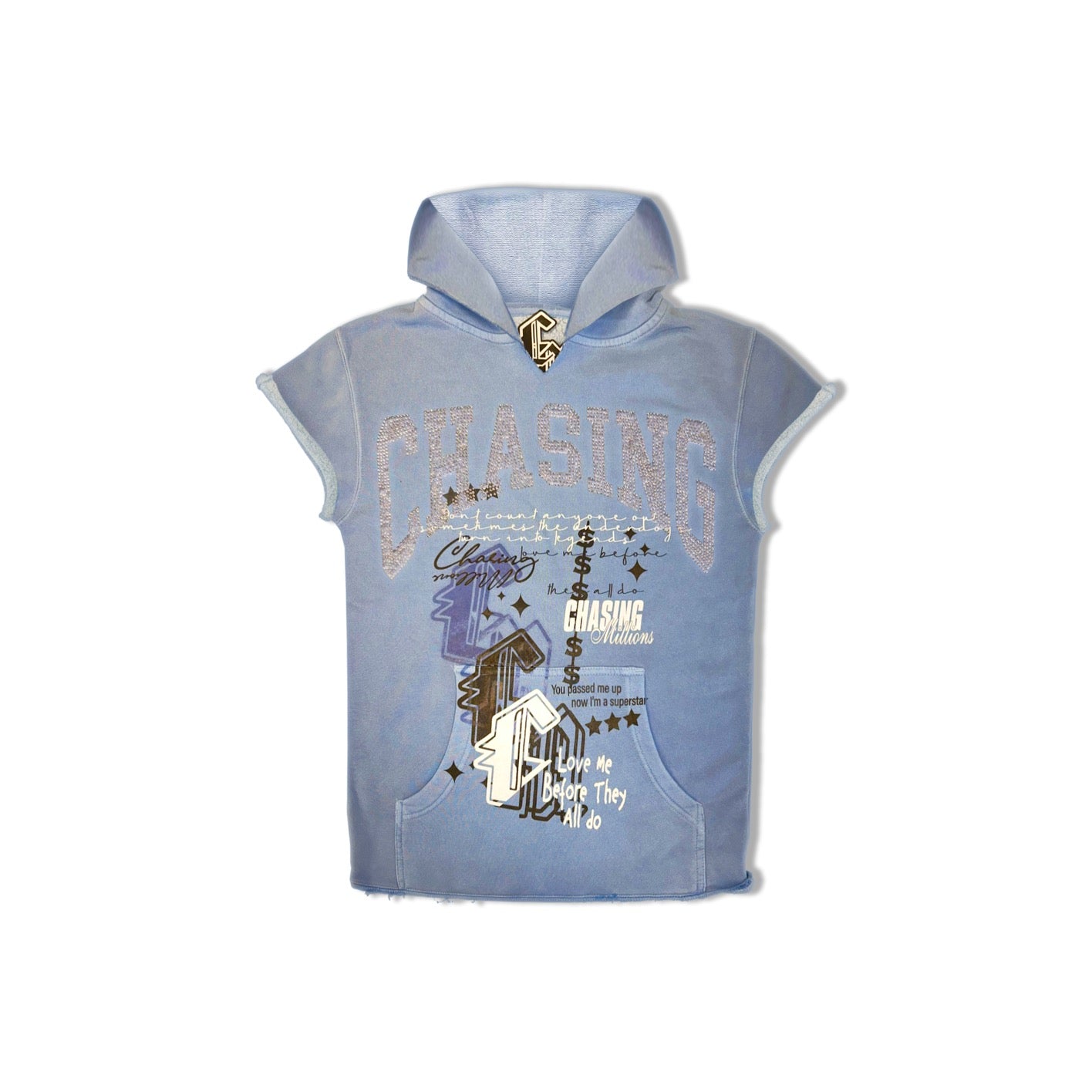 RHINESTONE SHORT SLEEVE HOODIE